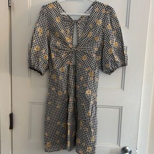 En Saison Black & White Gingham Mini Dress with Yellow Floral Print